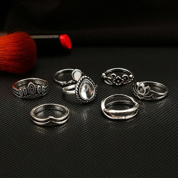 7 PC Boho Beach Knuckle Ring Set Silver - Picture 2 of 2